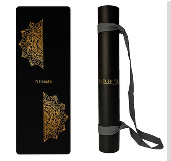 Alternative view of Premium Non-Slip Yoga Mat with Gilding Pattern and Omega Symbol Includes Yoga Straps
